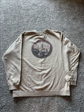 Men's Beige Graphic Crewneck Sweatshirt - North Beach Emblem